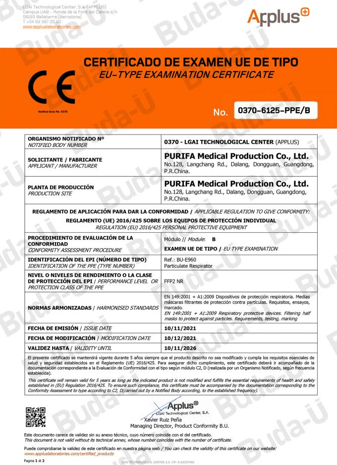 Certificat du module B de la CE 0370 – 1of 2