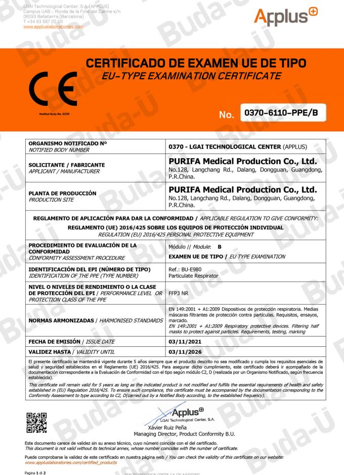 Certificat du module B de la CE 0370 – 1of 2
