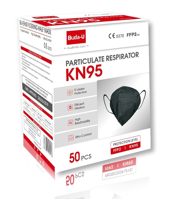 Masque protecteur KN95 noir non-tissé, masque du respirateur KN95, niveau de protection à KN95